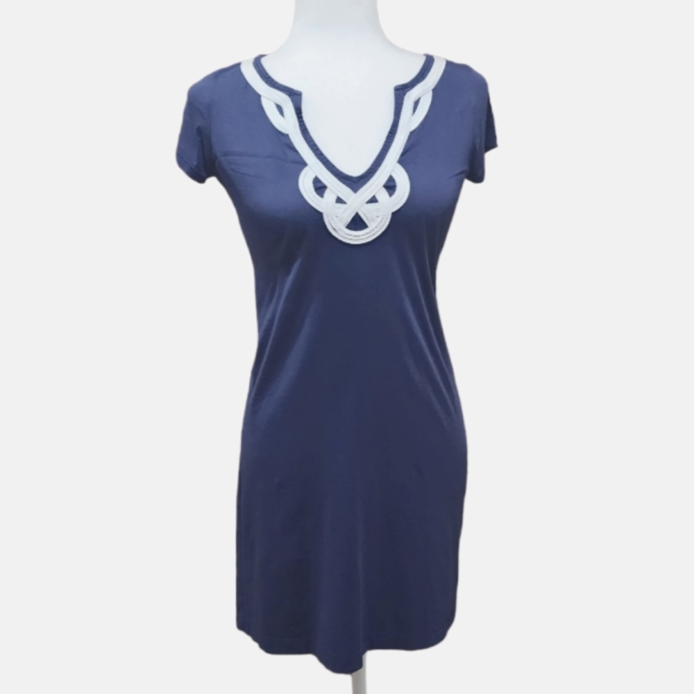Lilly Pulitzer Navy Blue Brewster T-shirt Dress with White Trim